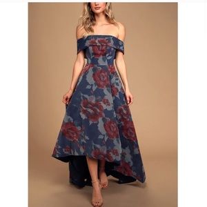 Ava Seraphina Navy Floral Off-the-Shoulder Dress
